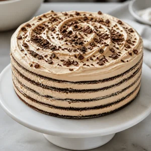 Zusammengesetzter Eiskuchen mit Sahnewirbeln und Schokolade