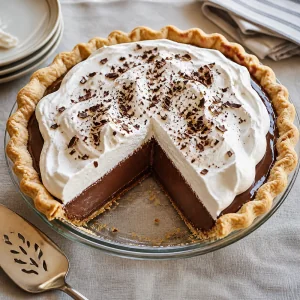 Finished chocolate pudding pie with whipped cream