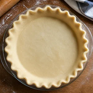 Raw pie shell crimped in a pie plate