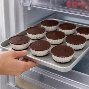Chocolate shell yogurt cups set in the freezer