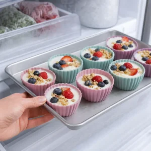 Filled yogurt cups chilled until just firm