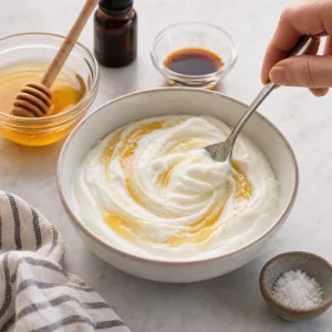 Greek yogurt stirred with honey vanilla and sea salt