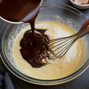 Composto al cioccolato e stout versato su uova e panna acida