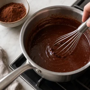 Cacao incorporato con la frusta nel composto tiepido alla stout