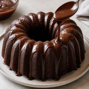 Ganache tiepida al cioccolato colata sulla ciambella Bundt fredda