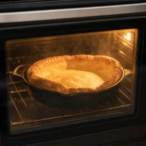 Dutch baby rising inside a closed oven