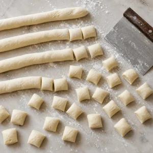 Pretzel dough ropes cut into bite-size pieces