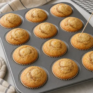 Muffins de canela assados testados com um palito