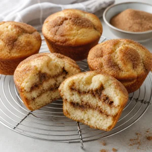 Muffins de yogur con canela sobre una rejilla