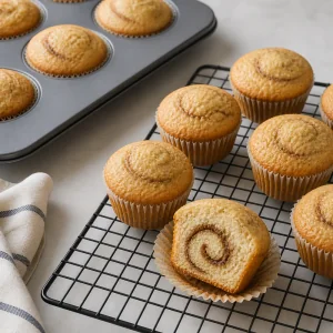 Muffins de iogurte e canela esfriando sobre uma grade