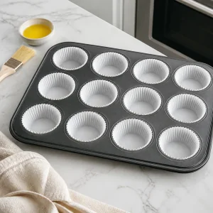 Forma de muffins forrada com forminhas de papel