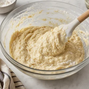 Massa espessa de muffins misturada com espátula