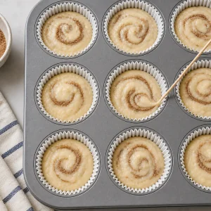 Palito marmorizando canela na massa de muffins