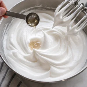 Extract being poured into glossy whipped egg whites.