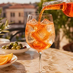 Add the Aperol in a circular motion to help it integrate with the wine.