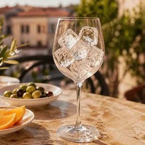 Fill a large wine glass or a traditional rocks glass with plenty of large ice cubes to ensure the drink stays chilled without diluting too quickly.