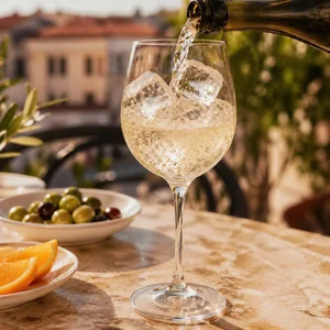 Pour in the Prosecco first. Pouring the sparkling wine before the liqueur helps prevent the Aperol from settling at the bottom, ensuring a more even mix.