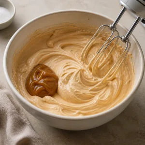 Dulce de leche and cream cheese beaten into smooth caramel cream