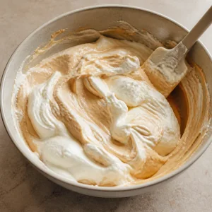 Whipped cream folded into dulce de leche cream