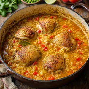Подрумяненные бедра уложены в рис с бульоном