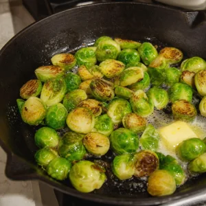 Coles de Bruselas verdes salteadas con mantequilla.