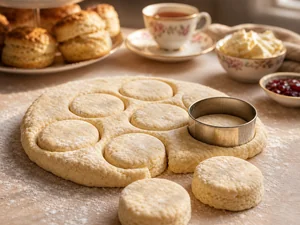 Scones redondos cortados de massa espessa