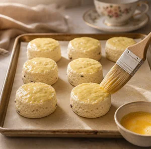 Scones crus pincelados com ovo