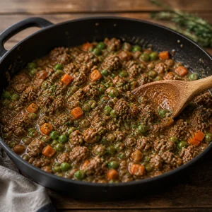 Agnello e verdure che sobbollono in salsa densa