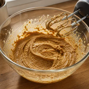 Cremige Butter-Zucker-Mischung in einer Glasschüssel