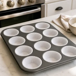 Muffin pan lined with paper liners