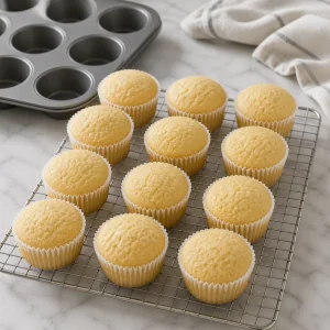 Plain coconut cupcakes cooling on a wire rack