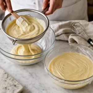Crema pastelera de vainilla colada y cubierta para enfriar
