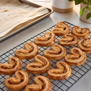 Palmiers de canela assados arrefecem numa grelha ate ficarem crocantes