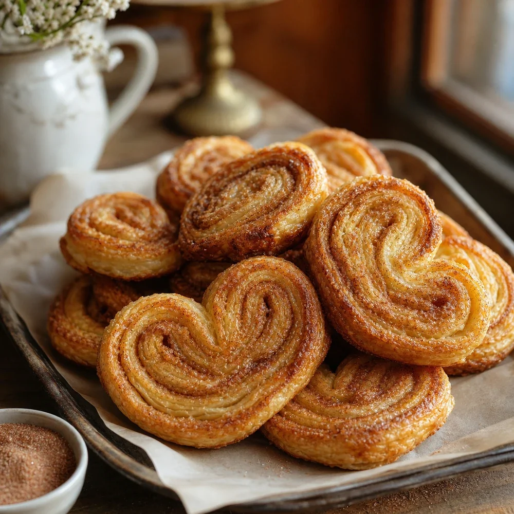 Golden cinnamon sugar French palmiers with flaky caramelized layers