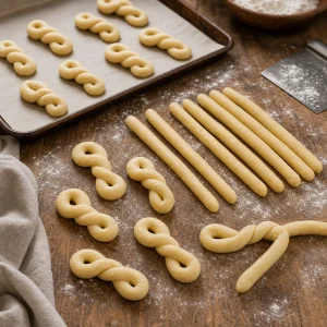 Cordons de pate a koulourakia crus formes en torsades