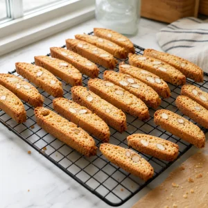 Biscotti de amêndoa prontos a arrefecer completamente numa grelha