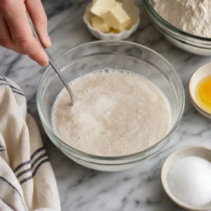 Schaumende Hefe in warmer Milch