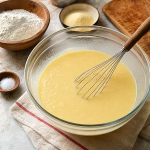 Egg yolks tempered with hot lemon mixture