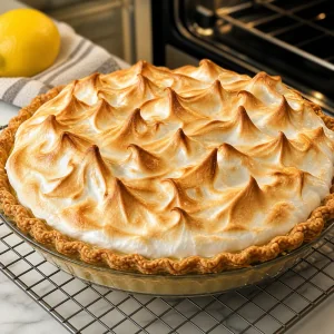 Lemon meringue pie baked until golden on top