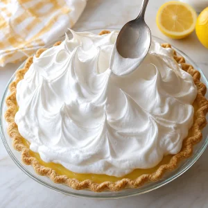 Meringue spread over lemon filling and shaped into peaks