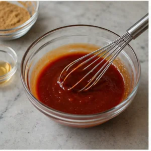 Ketchup, brown sugar, and apple cider vinegar whisked into tomato glaze
