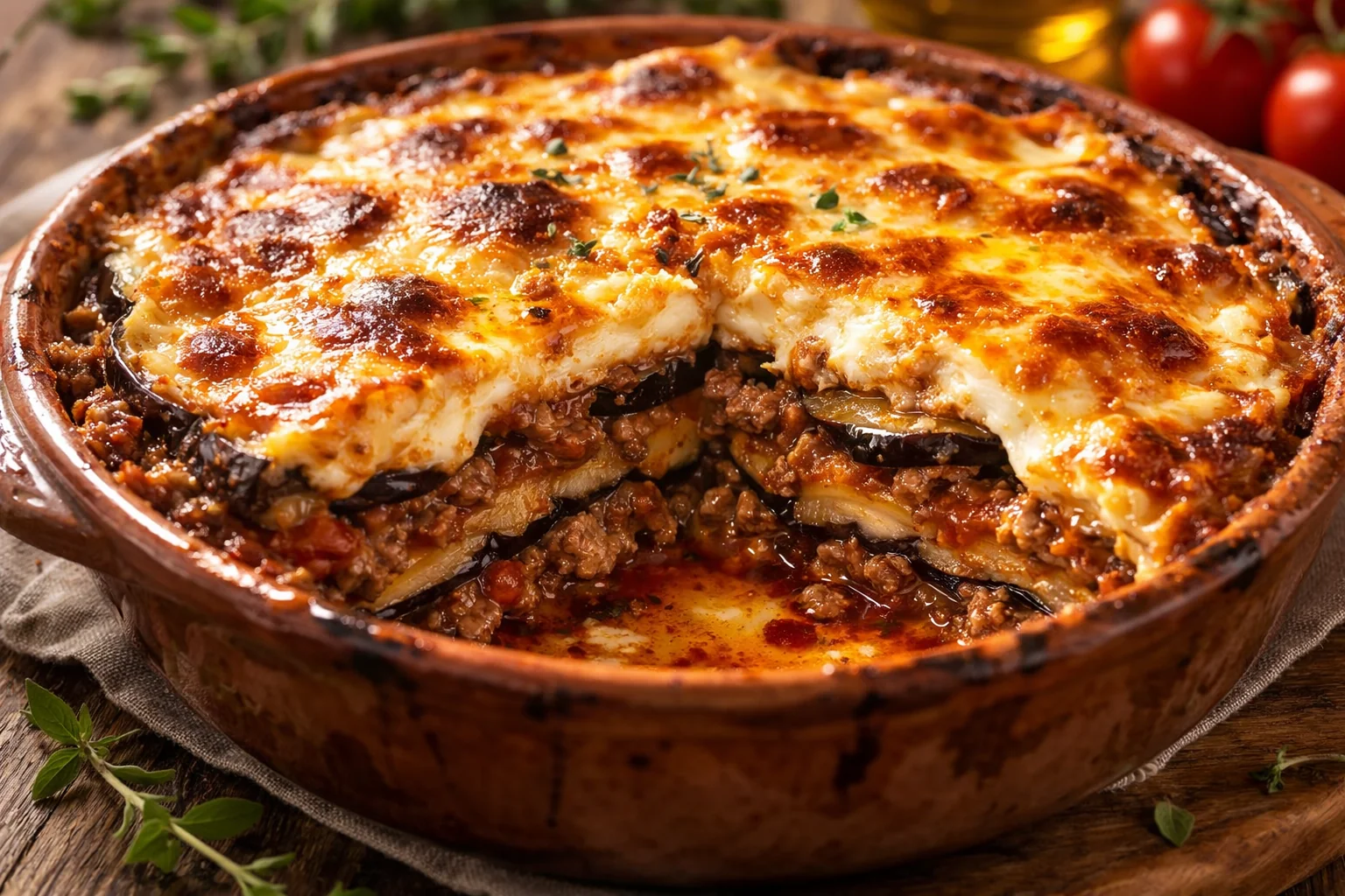 Classic Moussaka with Eggplant, Minced Meat, and Béchamel