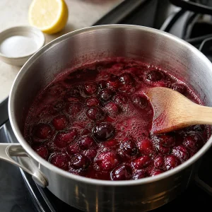 Cherries simmering in their juices