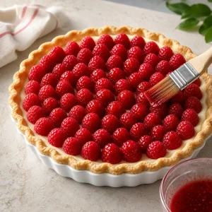 Fresh raspberries glazed over the chilled vanilla cream