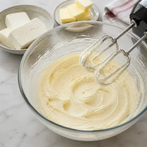Formaggio cremoso e burro montati in una base liscia per frosting
