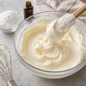Frosting soffice al formaggio cremoso montato con zucchero a velo e vaniglia