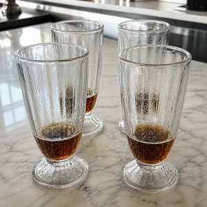 Una piccola quantità di root beer in quattro bicchieri freddi