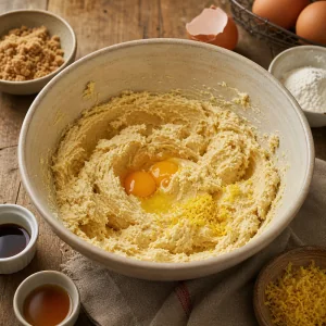 Взбитое масло с сахаром, яйцом и лимонной цедрой