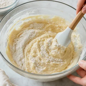 Dry ingredients folded into coffee cake batter