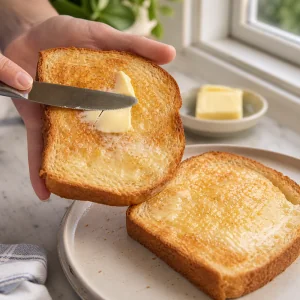 Warm crispy toast generously spread with butter
